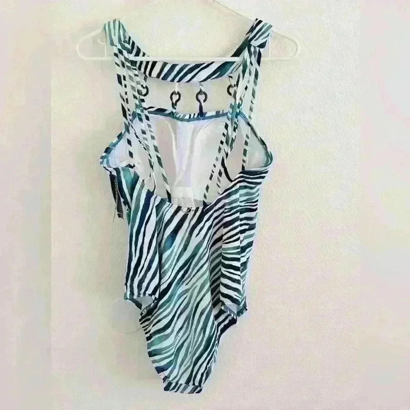 Jantzen Wildlife Ring Straps High Neck Zebra Print One Piece Swimsuit Size 14 - Picture 5 of 10